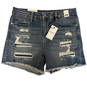 Judy Blue Mid Rise Shorts Size Large Blue Brand New JB150122 Distressed